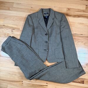 VTG Chaps Ralph Lauren Suit Womens Tweed Herringbone 100% Wool 12 Blazer 10 Pant